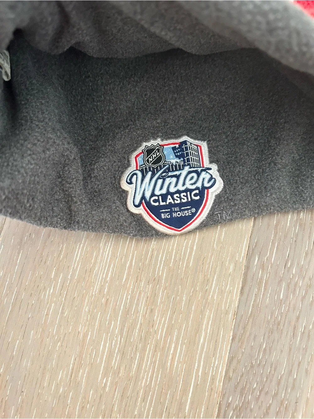 Detroit Red and Cream Knit Beanie with Team Wing Logo